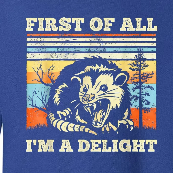 First Of All Im A Delight Sarcastic Angry Opossum Possum Toddler Sweatshirt