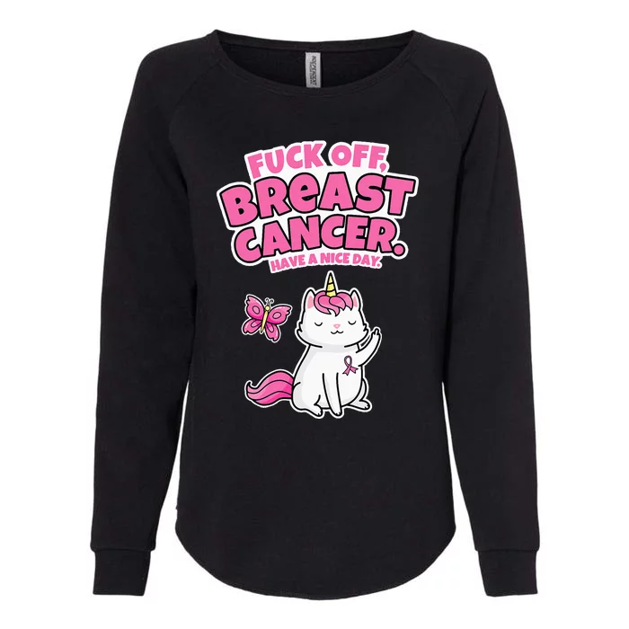 Fuck Off Breast Cancer Unicorn Cat Butterfly Funny Quote Womens California Wash Sweatshirt