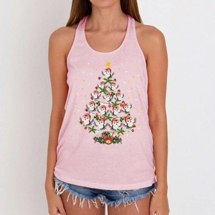 Funny Owls Bird Lover Xmas Gift Owl Christmas Tree Gift Women's Knotted Racerback Tank