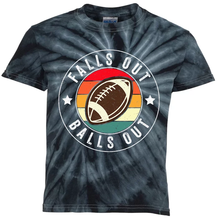 Falls Out Balls Out Retro Football Vintage Thanksgiving Kids Tie-Dye T-Shirt