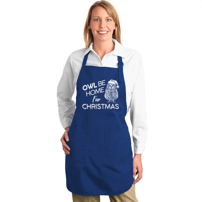 Funny OWL Be Home For Christmas Full-Length Apron With Pocket