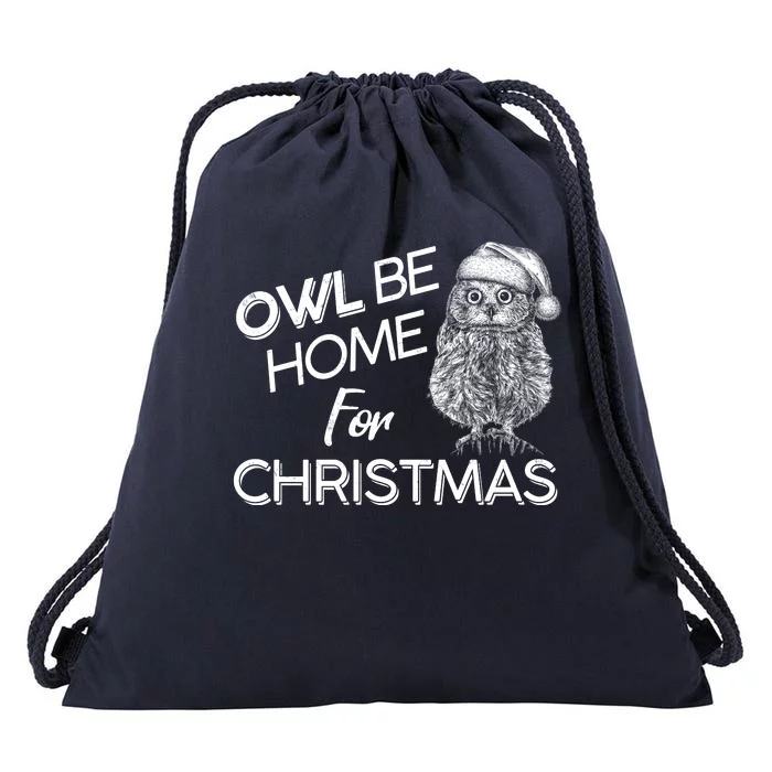 Funny OWL Be Home For Christmas Drawstring Bag