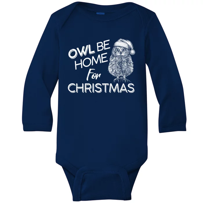 Funny OWL Be Home For Christmas Baby Long Sleeve Bodysuit