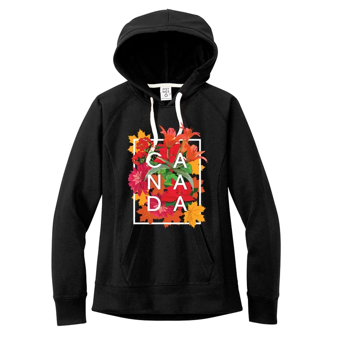 Flowers Of Canada Word Art Canadian Pride Women's Fleece Hoodie