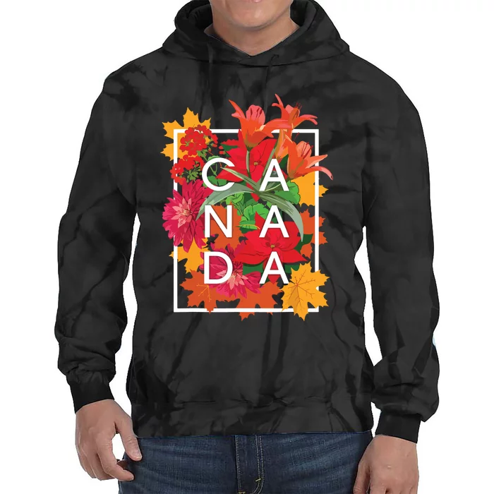 Flowers Of Canada Word Art Canadian Pride Tie Dye Hoodie