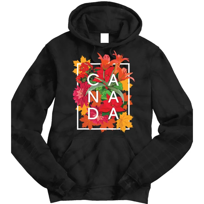 Flowers Of Canada Word Art Canadian Pride Tie Dye Hoodie