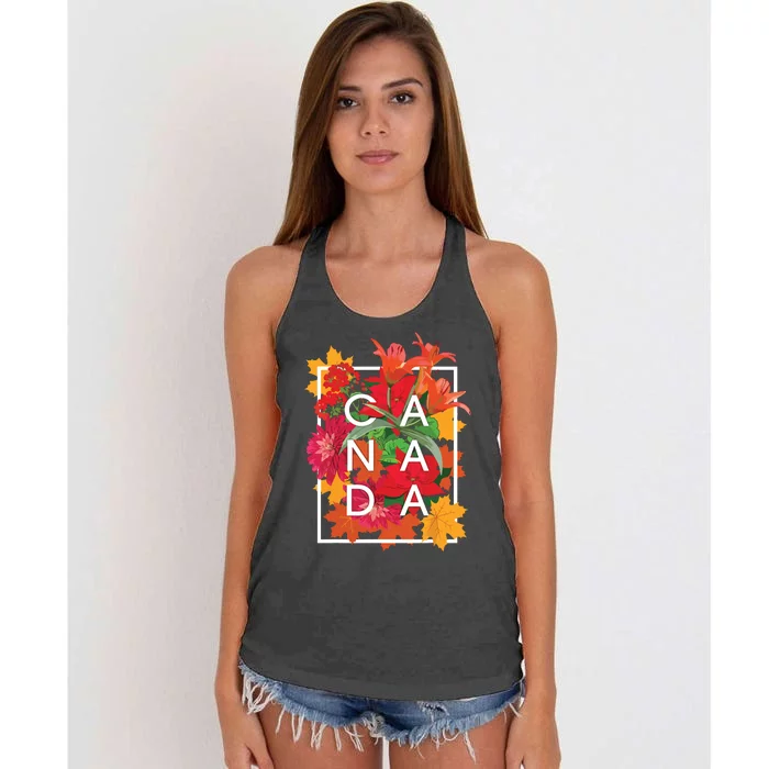 Flowers Of Canada Word Art Canadian Pride Women's Knotted Racerback Tank