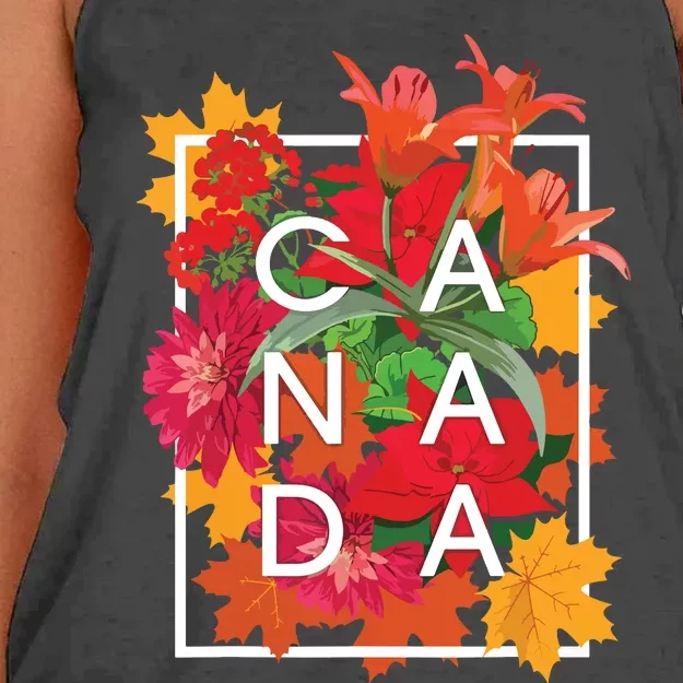 Flowers Of Canada Word Art Canadian Pride Women's Knotted Racerback Tank