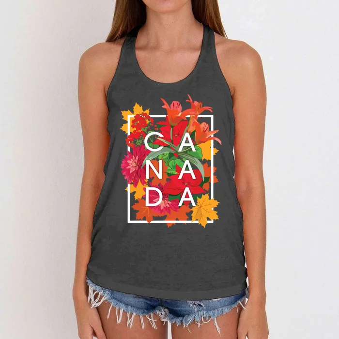 Flowers Of Canada Word Art Canadian Pride Women's Knotted Racerback Tank