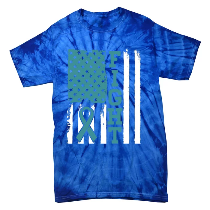 Fight Ovarian Cancer Awareness Patriotic American Flag Gift Tie-Dye T-Shirt