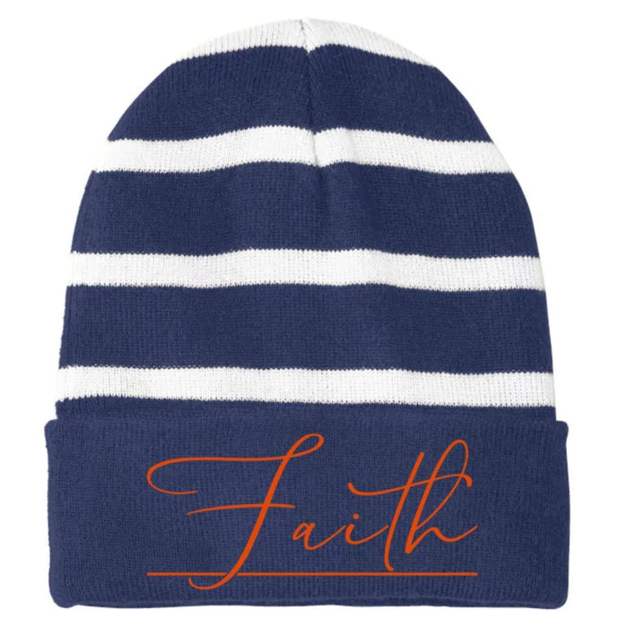 Faith Orange Christian Striped Beanie with Solid Band