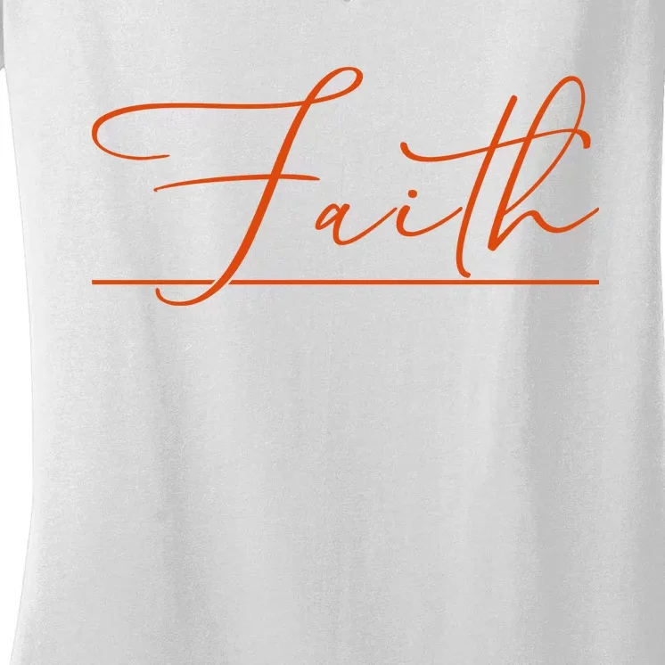 Faith Orange Christian Women's V-Neck T-Shirt