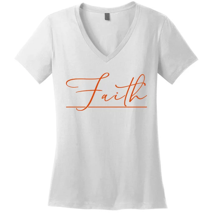 Faith Orange Christian Women's V-Neck T-Shirt