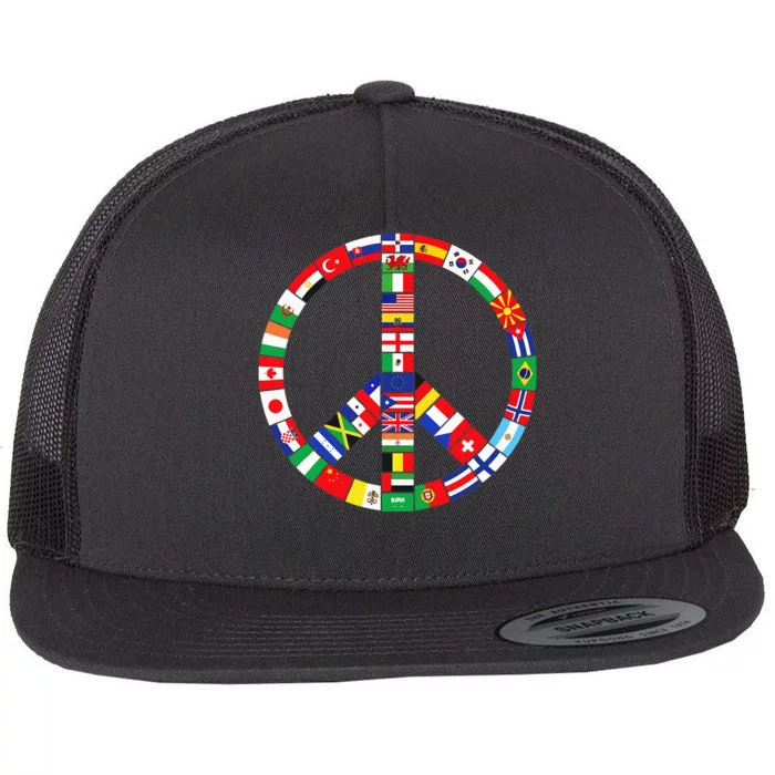 Flags Of Countries Of Earth Love Peace Flat Bill Trucker Hat