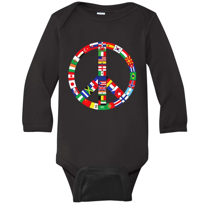 Flags Of Countries Of Earth Love Peace Baby Long Sleeve Bodysuit