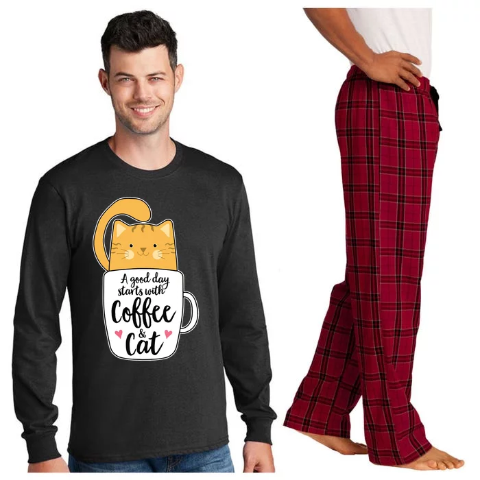 Funny Orange Cat Coffee Mug Cat Lover Long Sleeve Pajama Set