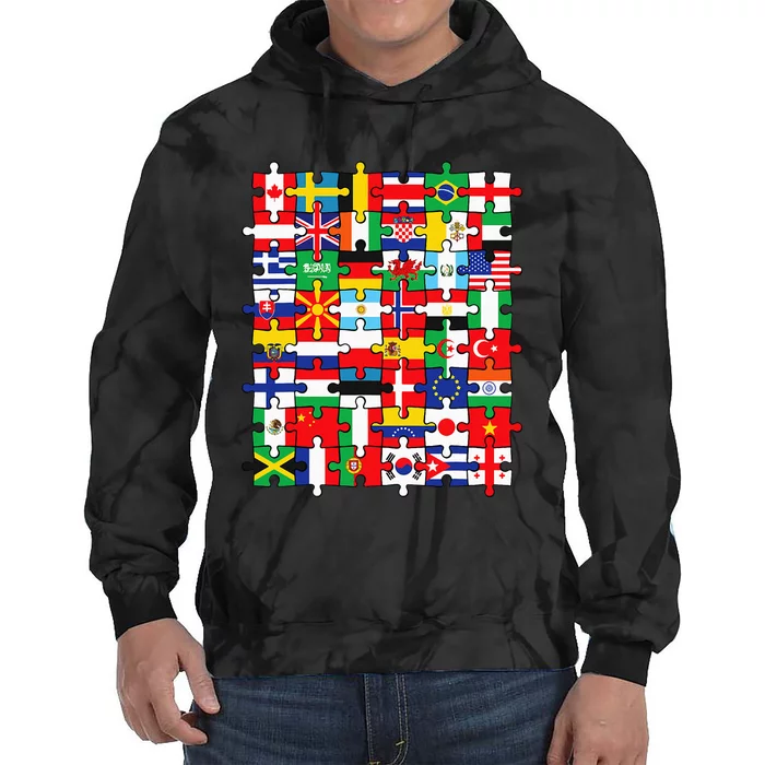 Flags Of Countries Of The World International Flag Puzzle Tie Dye Hoodie