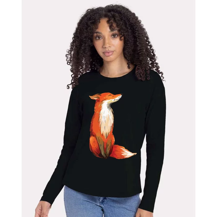 Fox Orange, Cute Watercolor Fox Womens Cotton Relaxed Long Sleeve T-Shirt