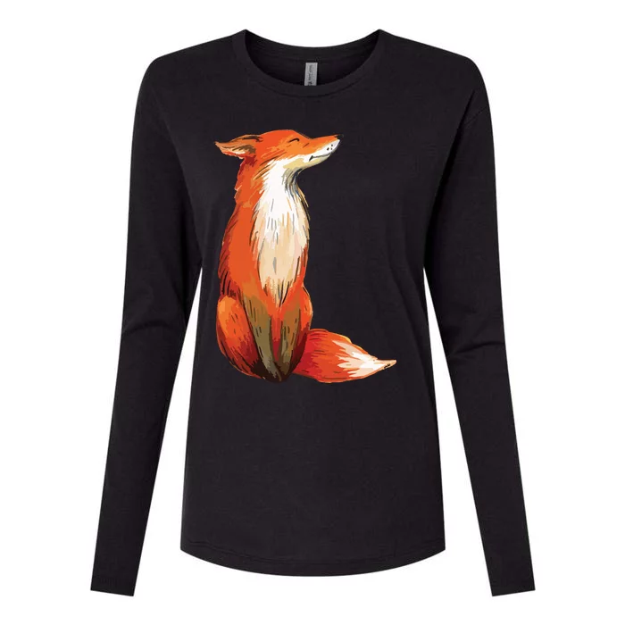 Fox Orange, Cute Watercolor Fox Womens Cotton Relaxed Long Sleeve T-Shirt