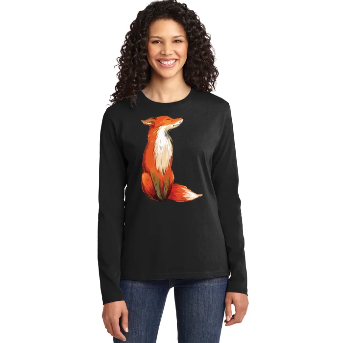 Fox Orange, Cute Watercolor Fox Ladies Long Sleeve Shirt