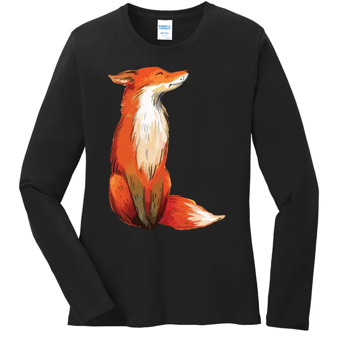 Fox Orange, Cute Watercolor Fox Ladies Long Sleeve Shirt