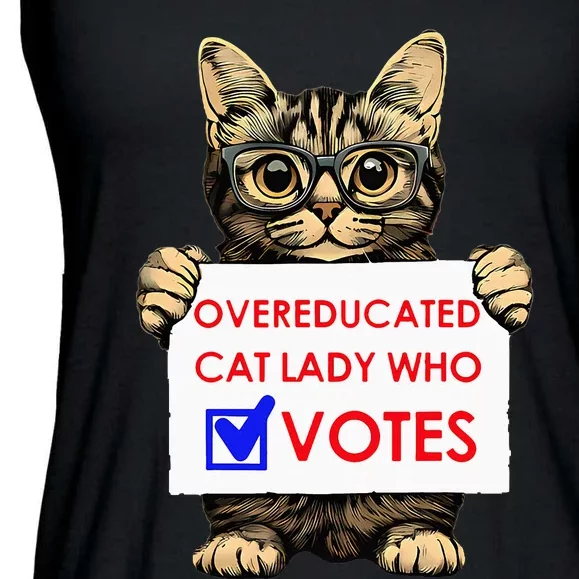 Funny Overeducated Cat Lady Who Votes Ladies Essential Flowy Tank