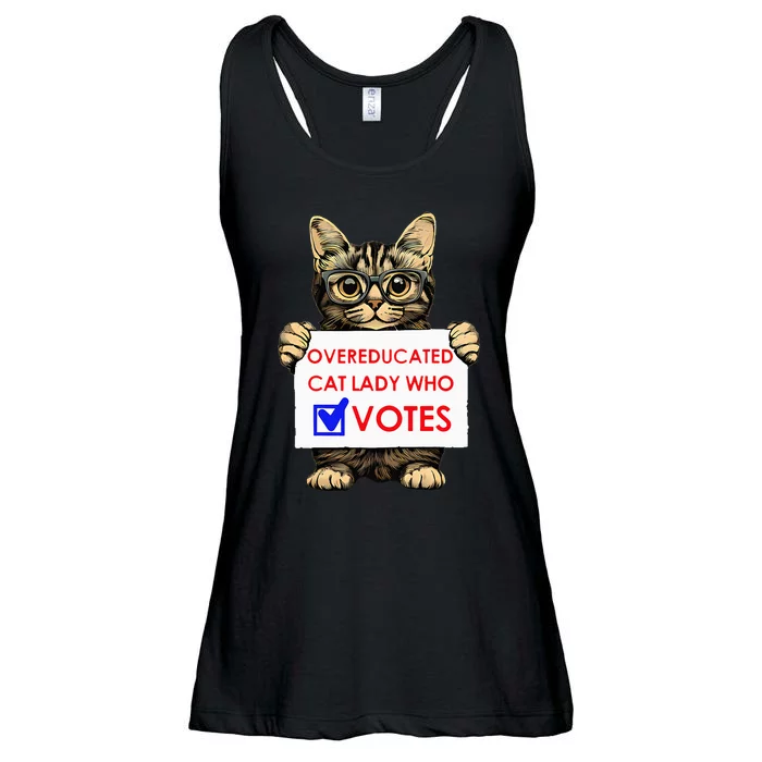 Funny Overeducated Cat Lady Who Votes Ladies Essential Flowy Tank