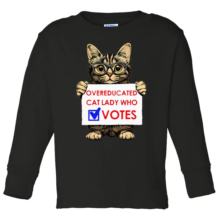 Funny Overeducated Cat Lady Who Votes Toddler Long Sleeve Shirt