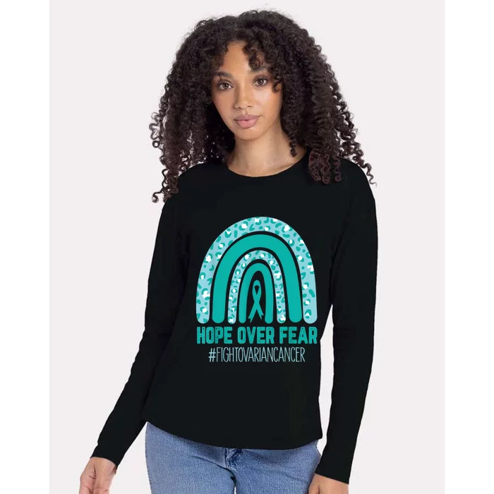 Fight Ovarian Cancer Awareness Teal Ribbon Products Womens Cotton Relaxed Long Sleeve T-Shirt