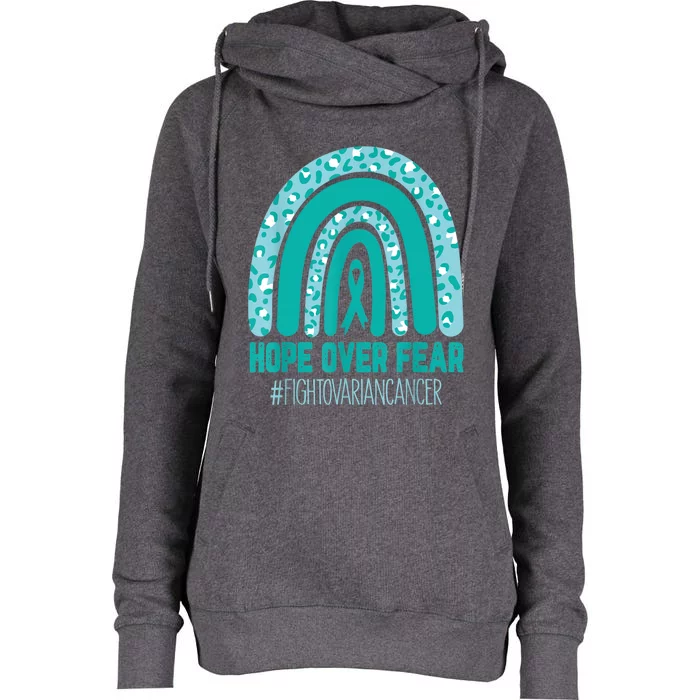 Fight Ovarian Cancer Awareness Teal Ribbon Products Womens Funnel Neck Pullover Hood