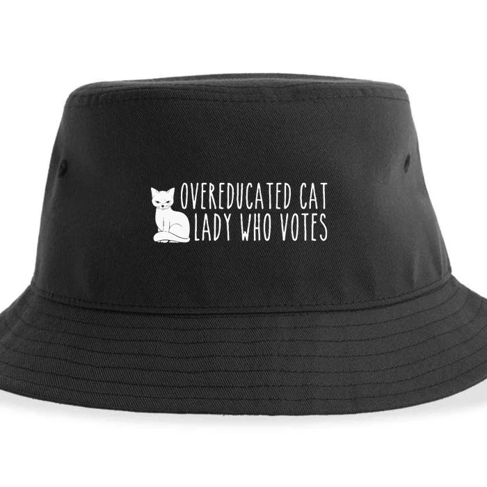 Funny Overeducated Cat Lady Who Votes For Kamala Harris 2024 Sustainable Bucket Hat