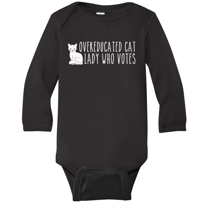 Funny Overeducated Cat Lady Who Votes For Kamala Harris 2024 Baby Long Sleeve Bodysuit