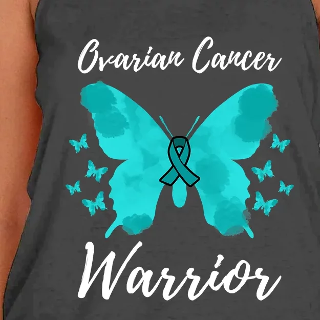 Funny Ovarian Cancer Warrior Ovarian Cancer Awareness Women's Knotted Racerback Tank