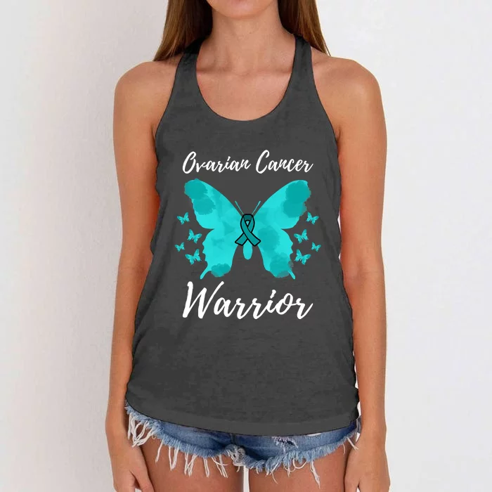 Funny Ovarian Cancer Warrior Ovarian Cancer Awareness Women's Knotted Racerback Tank