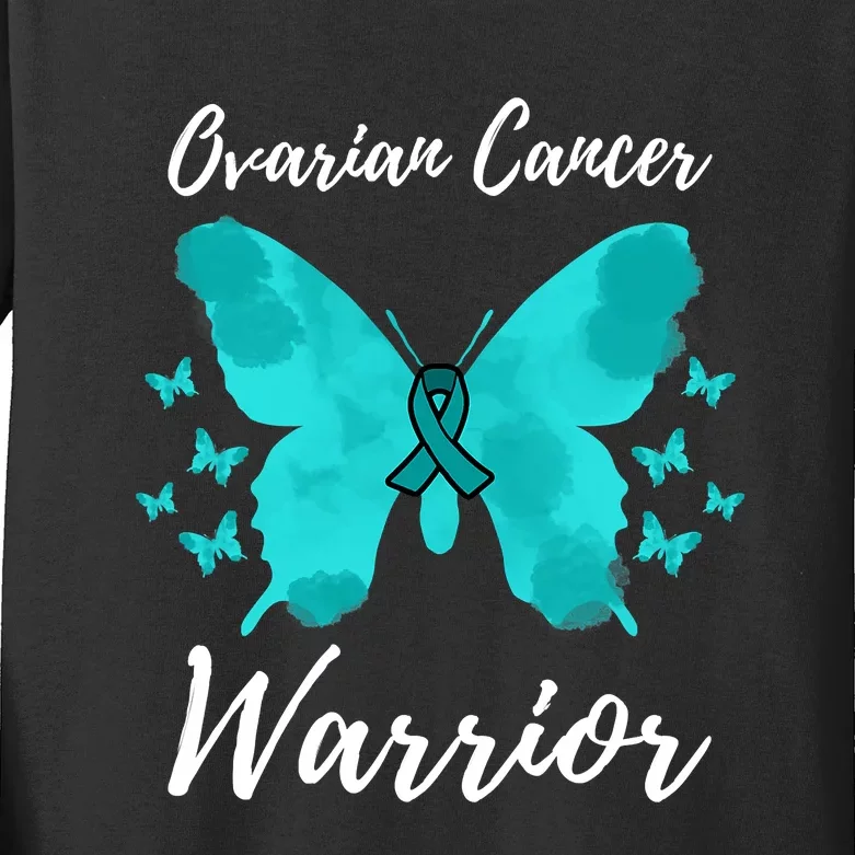 Funny Ovarian Cancer Warrior Ovarian Cancer Awareness Kids Long Sleeve Shirt