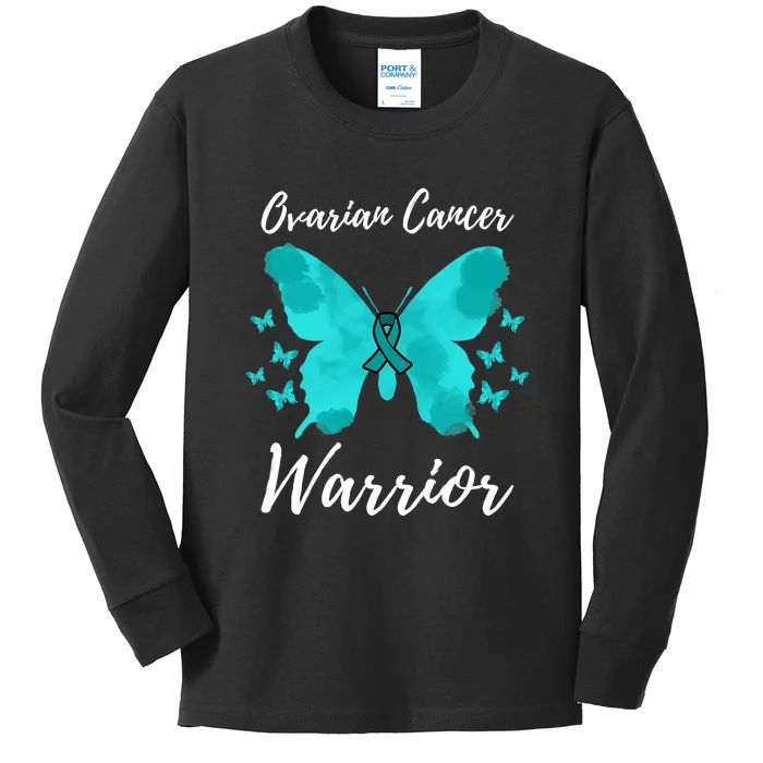 Funny Ovarian Cancer Warrior Ovarian Cancer Awareness Kids Long Sleeve Shirt