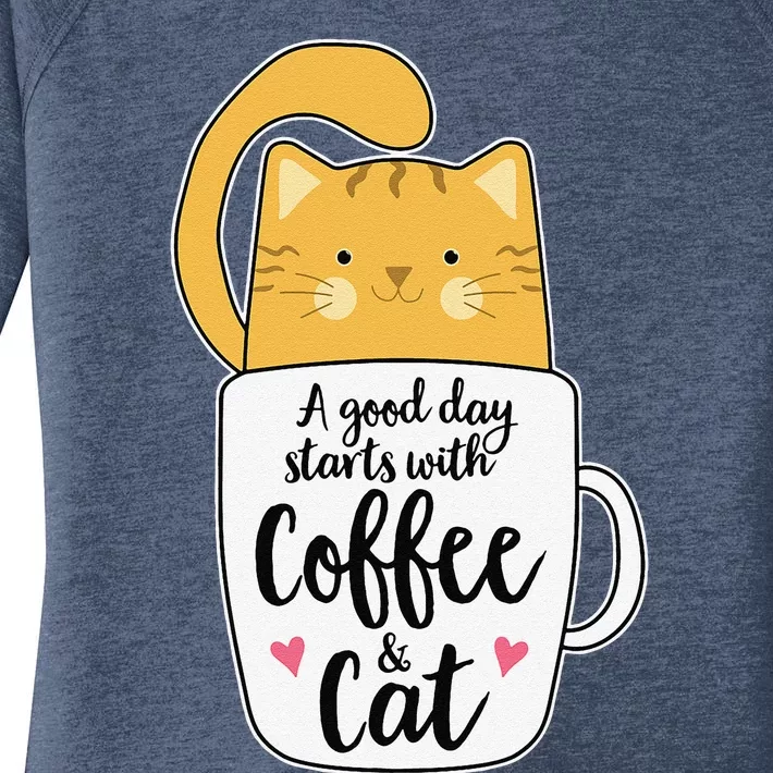 Funny Orange Cat Coffee Mug Cat Lover Women's Perfect Tri Tunic Long Sleeve Shirt