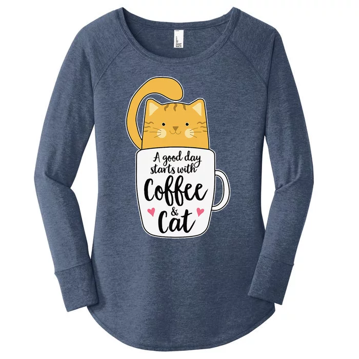 Funny Orange Cat Coffee Mug Cat Lover Women's Perfect Tri Tunic Long Sleeve Shirt