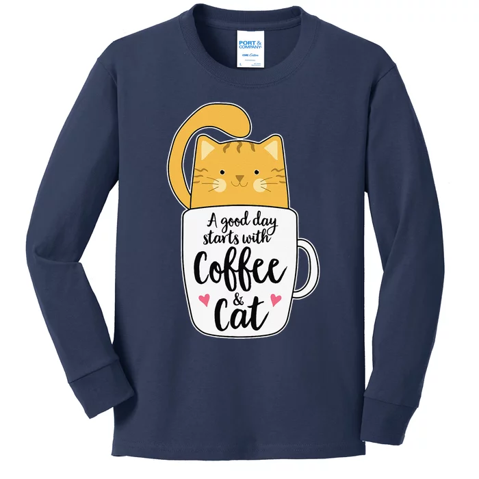 Funny Orange Cat Coffee Mug Cat Lover Kids Long Sleeve Shirt