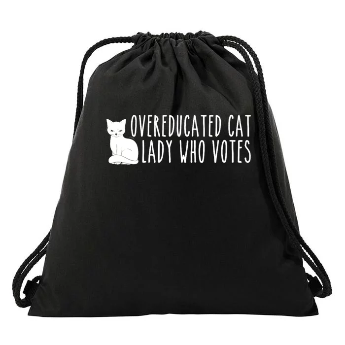 Funny Overeducated Cat Lady Who Votes For Kamala Harris 2024 Drawstring Bag