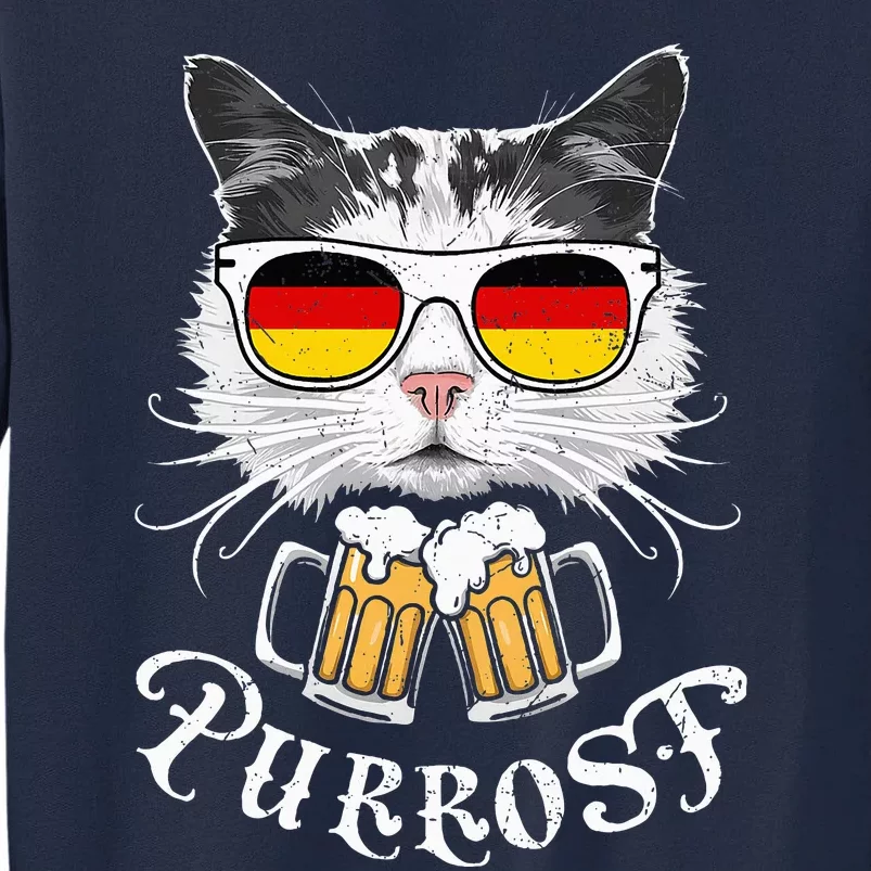 Funny Oktoberfest Cat Kitty Bavarian Drinking Beer Purrost Tall Sweatshirt