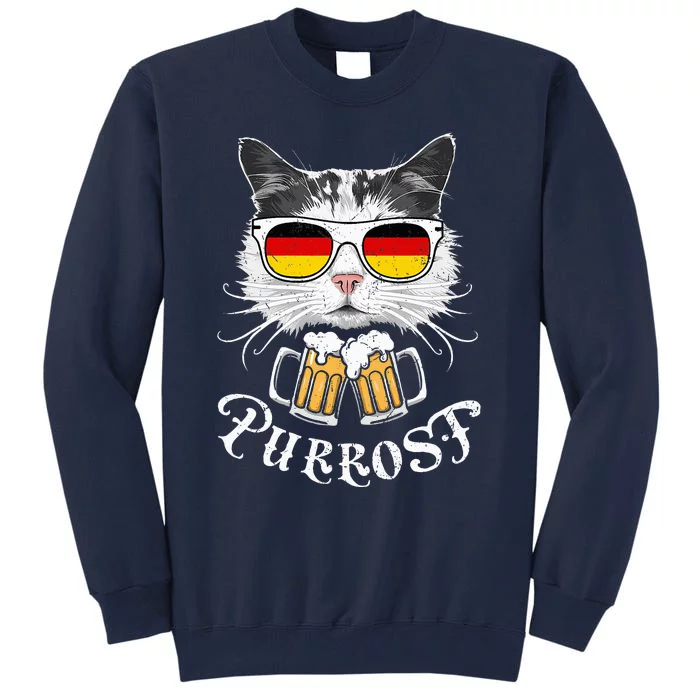 Funny Oktoberfest Cat Kitty Bavarian Drinking Beer Purrost Tall Sweatshirt