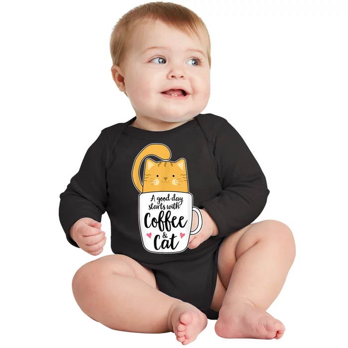 Funny Orange Cat Coffee Mug Cat Lover Baby Long Sleeve Bodysuit