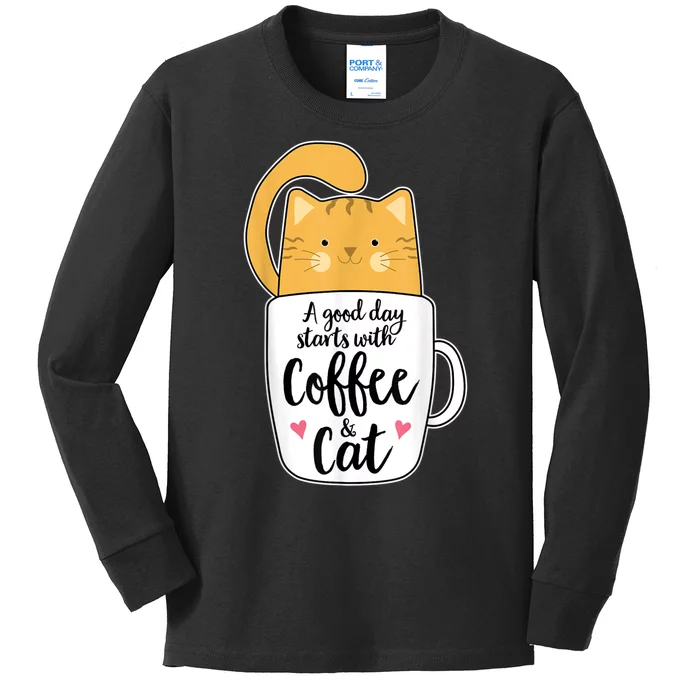 Funny Orange Cat Coffee Mug Cat Lover Kids Long Sleeve Shirt