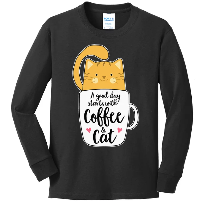 Funny Orange Cat Coffee Mug Cat Lover Kids Long Sleeve Shirt