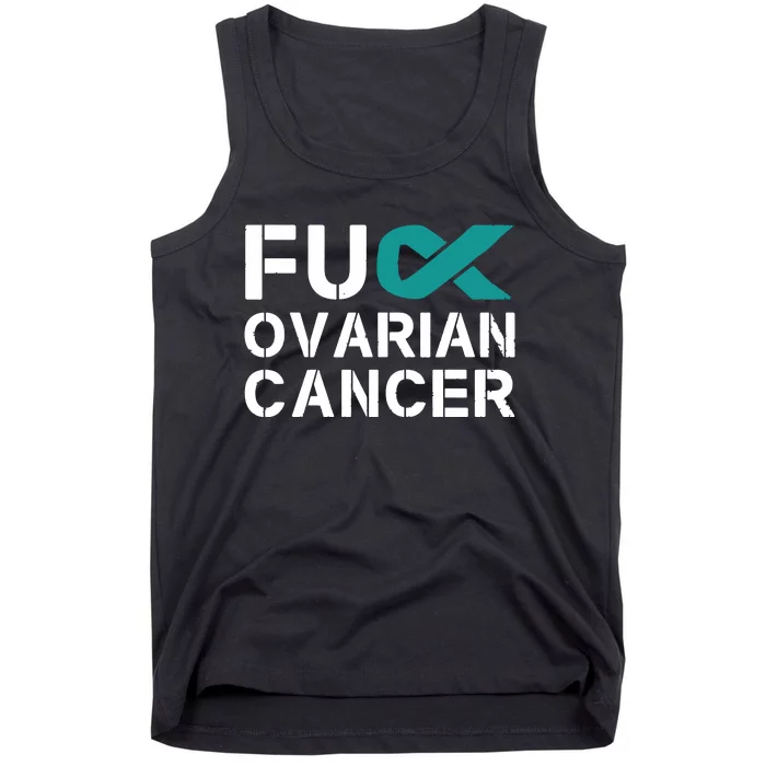 Fuck Ovarian Cancer Awareness Teal Ribbon Warrior Survivor Tank Top