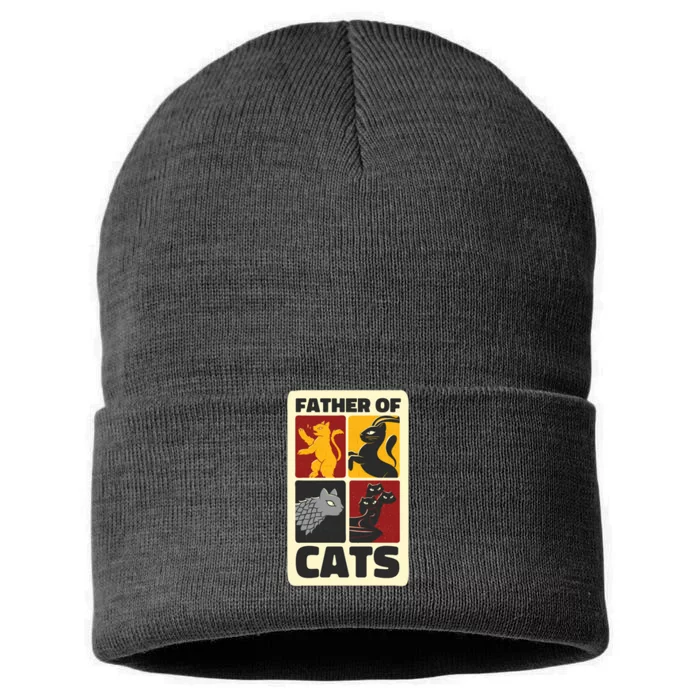 Father Of Cats Funny Sustainable Knit Beanie