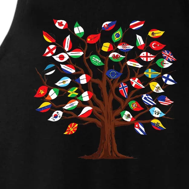 Flags of Countries of the World international flag tree Ladies Tri-Blend Wicking Tank