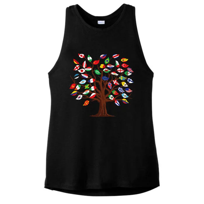 Flags of Countries of the World international flag tree Ladies Tri-Blend Wicking Tank