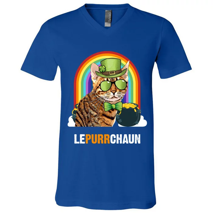 Funny Ocicat Cat Lepurrchaun St Patricks Day Gift V-Neck T-Shirt